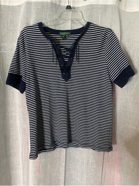 Lauren Ralph Lauren Striped Cotton Pullover Top Large